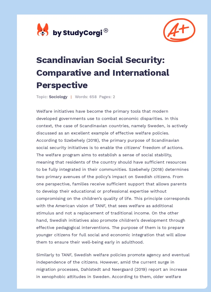 Scandinavian Social Security: Comparative and International Perspective. Page 1