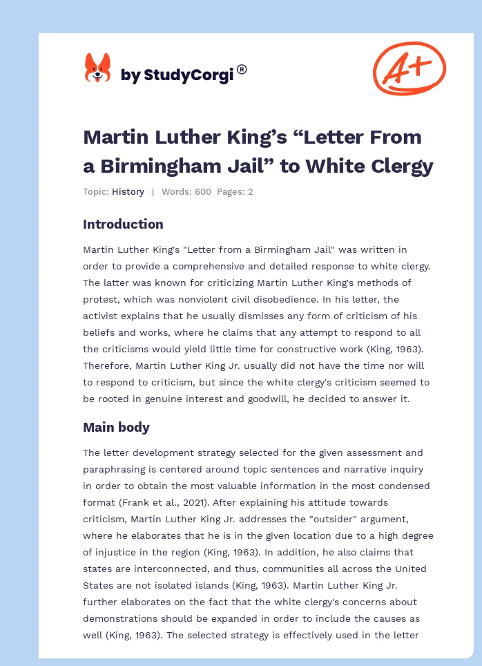 Martin Luther King’s “Letter From a Birmingham Jail” to White Clergy. Page 1