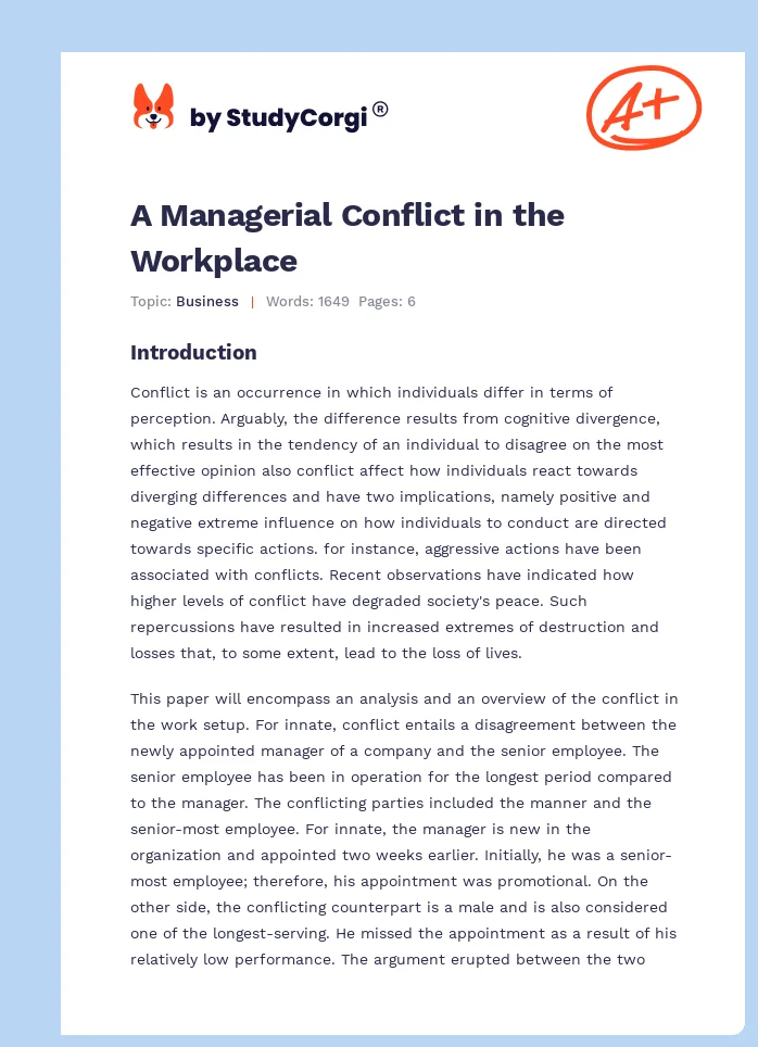A Managerial Conflict in the Workplace. Page 1