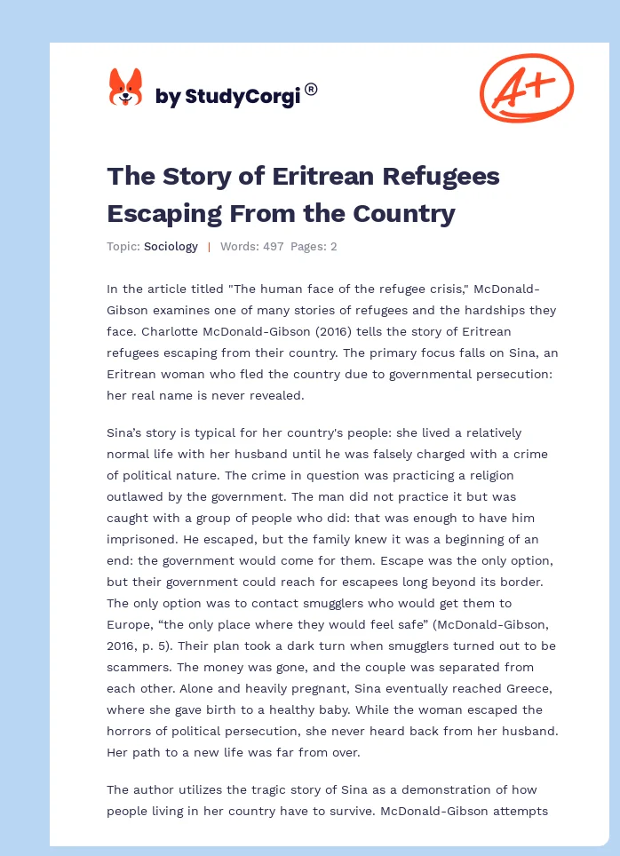 The Story of Eritrean Refugees Escaping From the Country. Page 1