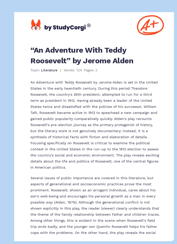 “An Adventure With Teddy Roosevelt” by Jerome Alden. Page 1