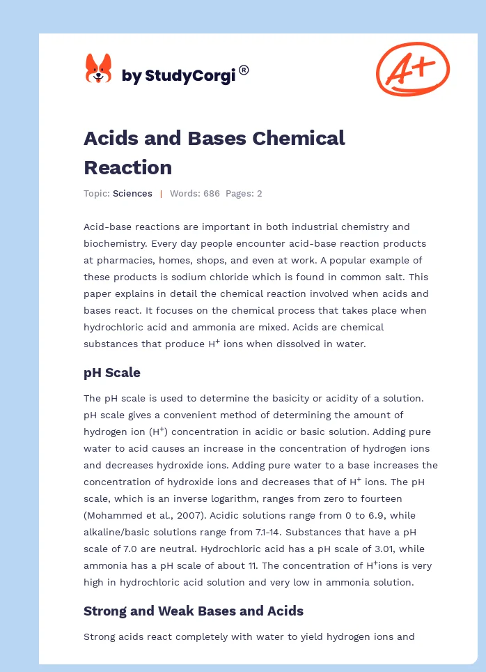 Acids and Bases Chemical Reaction. Page 1