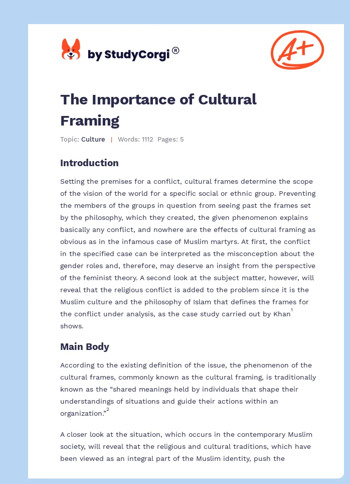 The Importance of Cultural Framing. Page 1