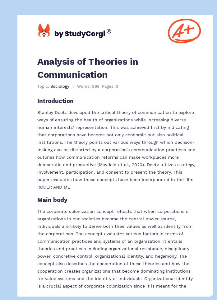 Analysis of Theories in Communication. Page 1