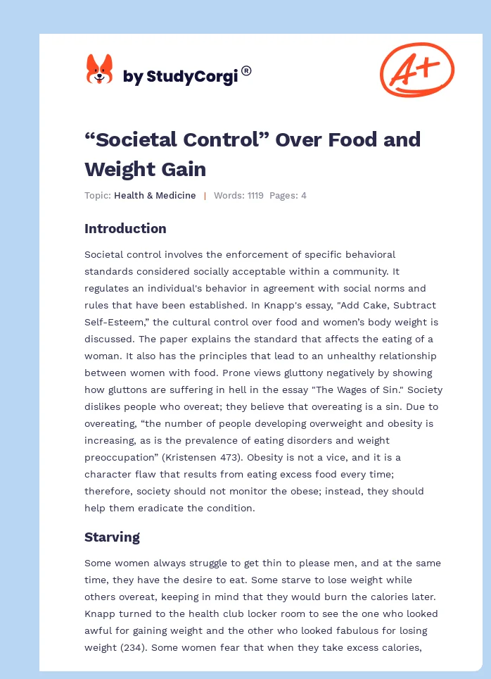 “Societal Control” Over Food and Weight Gain. Page 1