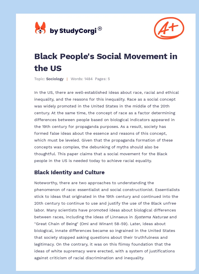 Black People's Social Movement in the US. Page 1