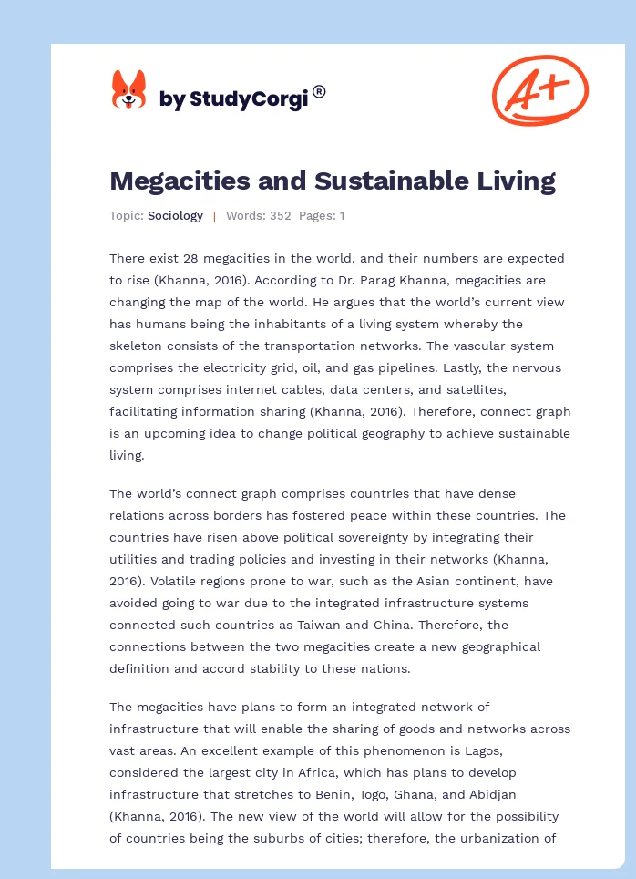Megacities and Sustainable Living. Page 1