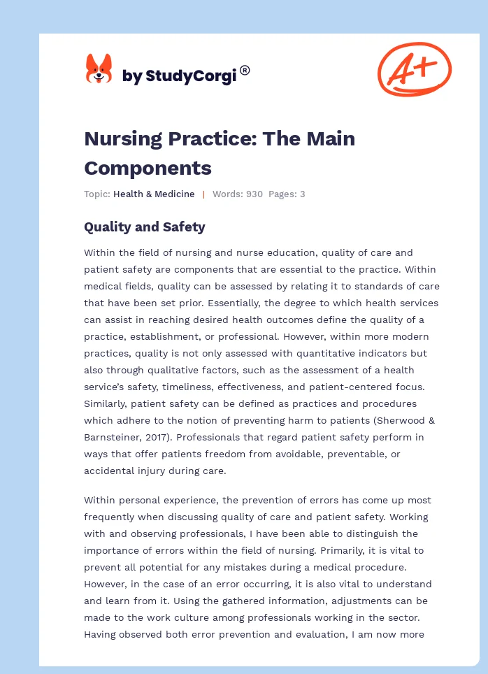 Nursing Practice: The Main Components. Page 1
