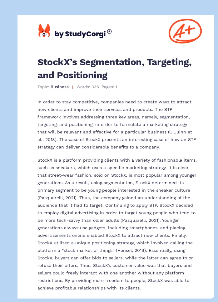 StockX’s Segmentation, Targeting, and Positioning. Page 1