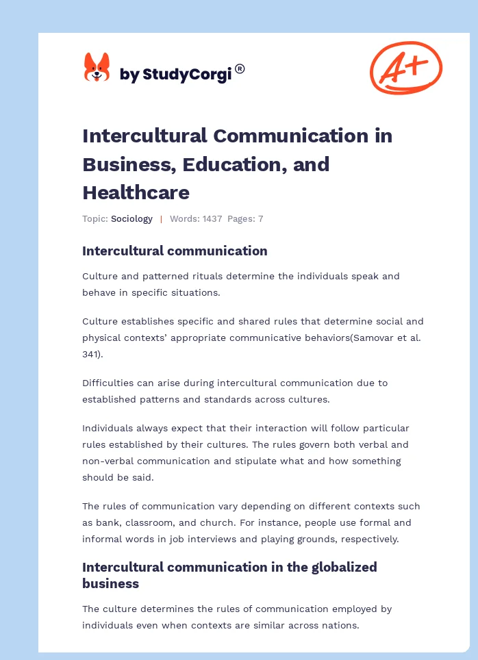 Intercultural Communication in Business, Education, and Healthcare. Page 1