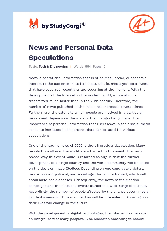 News and Personal Data Speculations. Page 1