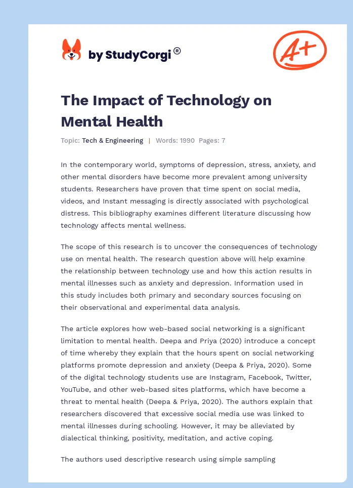 The Impact of Technology on Mental Health. Page 1