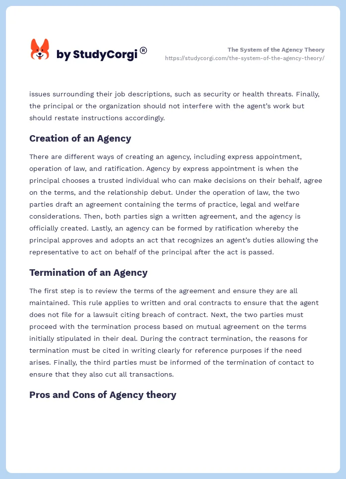 The System of the Agency Theory. Page 2