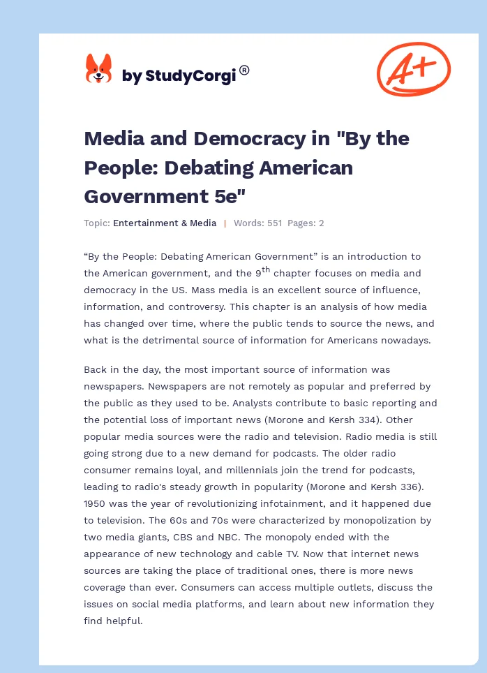 Media and Democracy in "By the People: Debating American Government 5e". Page 1