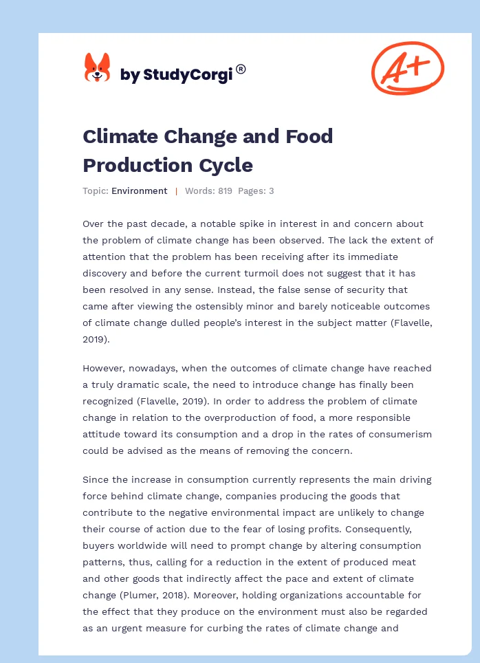 Climate Change and Food Production Cycle. Page 1