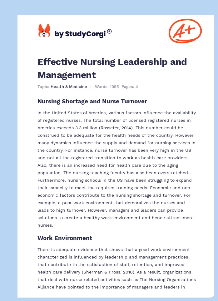 Effective Nursing Leadership and Management. Page 1