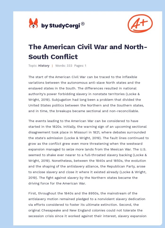The American Civil War and North-South Conflict. Page 1