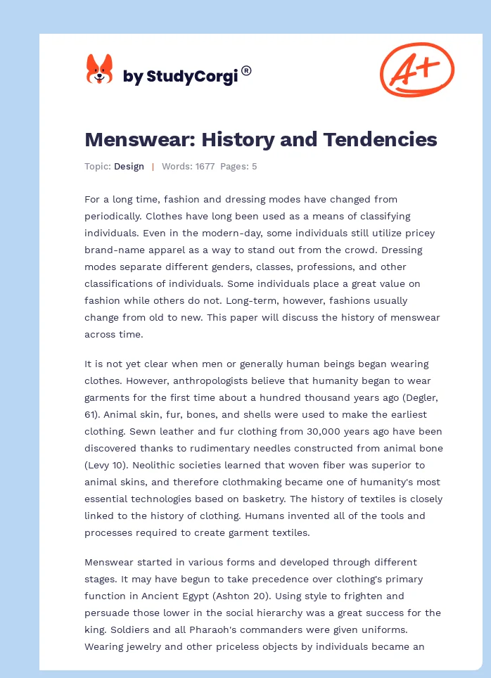 Menswear: History and Tendencies. Page 1