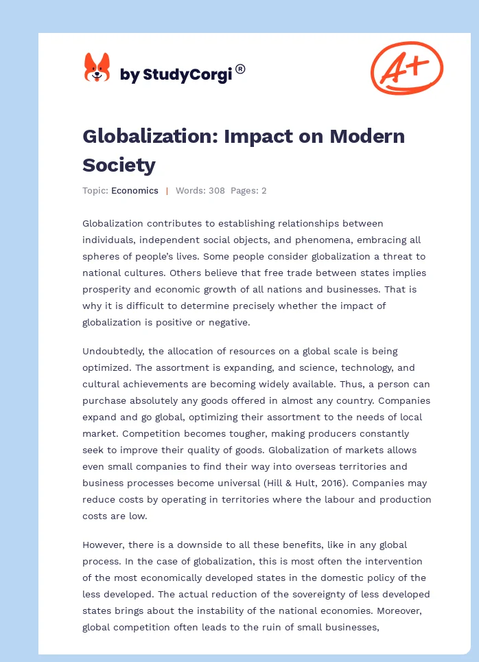 Globalization: Impact on Modern Society. Page 1