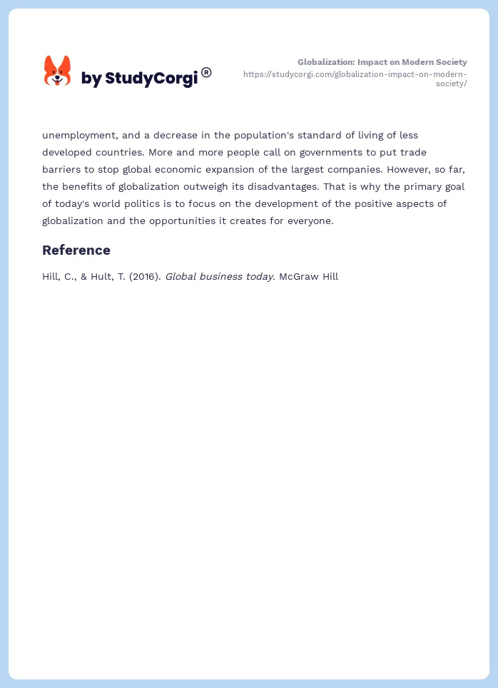 Globalization: Impact on Modern Society. Page 2