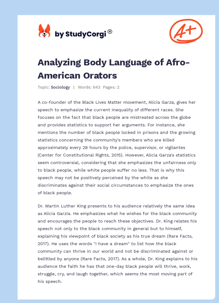 Analyzing Body Language of Afro-American Orators. Page 1