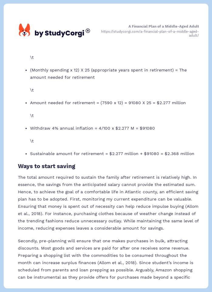 A Financial Plan of a Middle-Aged Adult. Page 2