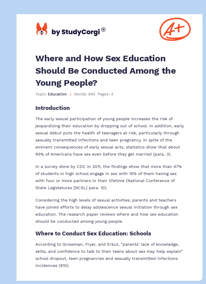 Yungersex - Sex Education Among the Young People | Free Essay Example