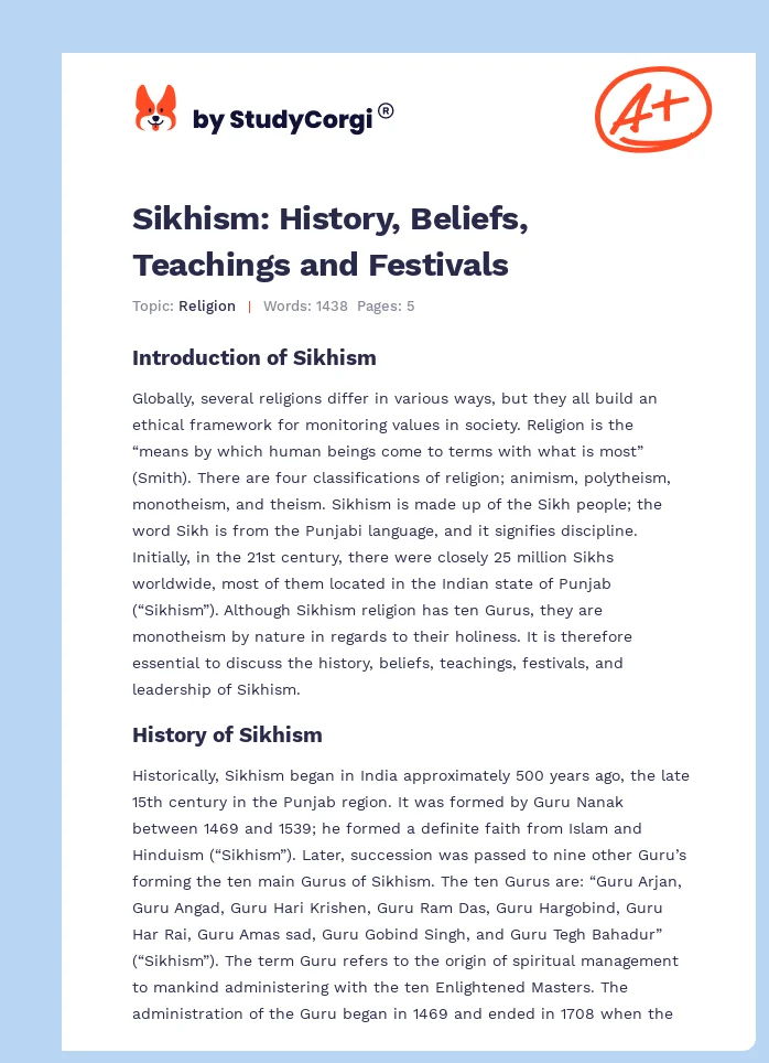 Sikhism: History, Beliefs, Teachings and Festivals. Page 1
