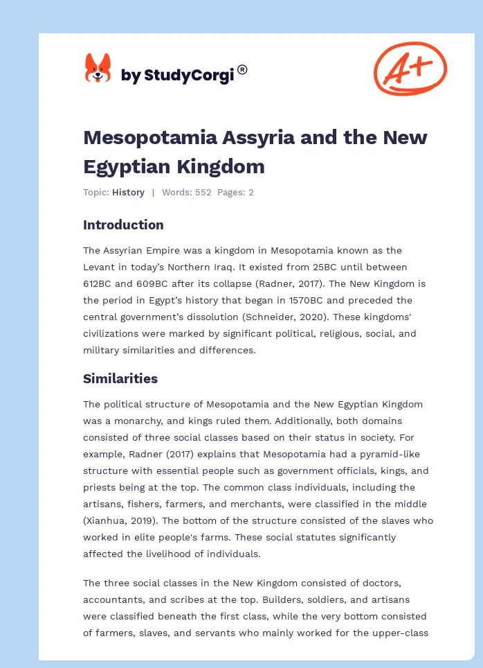 Mesopotamia Assyria and the New Egyptian Kingdom. Page 1
