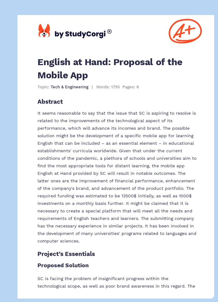 English at Hand: Proposal of the Mobile App. Page 1
