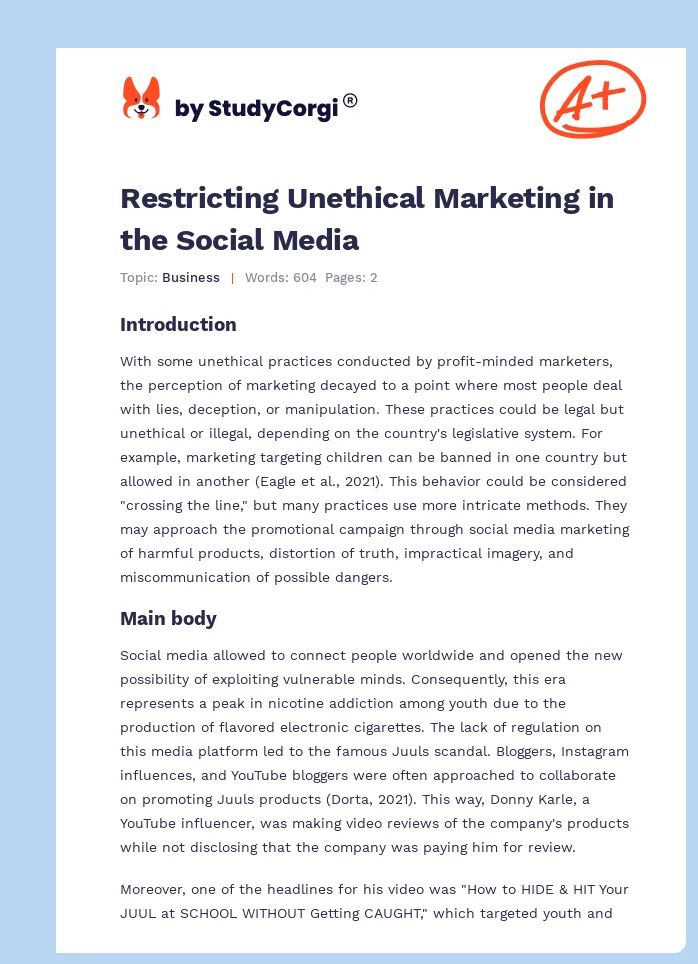 Restricting Unethical Marketing in the Social Media. Page 1