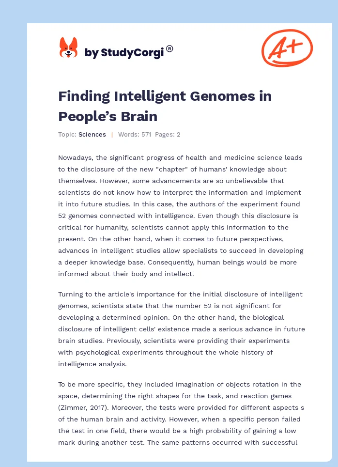 Finding Intelligent Genomes in People’s Brain. Page 1