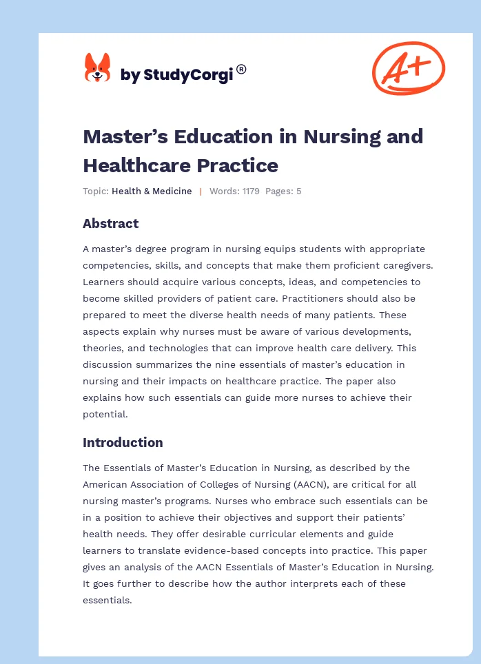 Master’s Education in Nursing and Healthcare Practice. Page 1