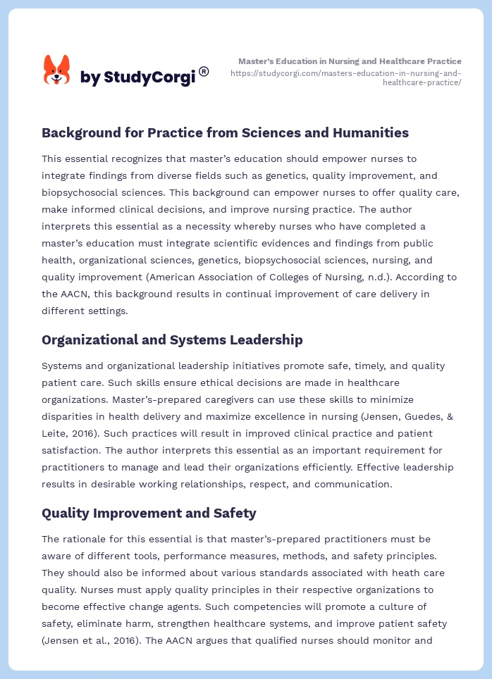 Master’s Education in Nursing and Healthcare Practice. Page 2