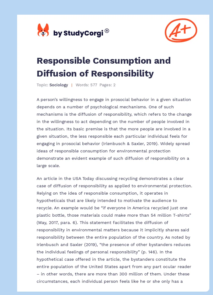 Responsible Consumption and Diffusion of Responsibility. Page 1