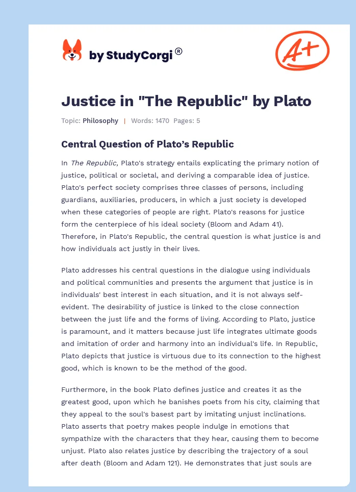 Justice in "The Republic" by Plato. Page 1