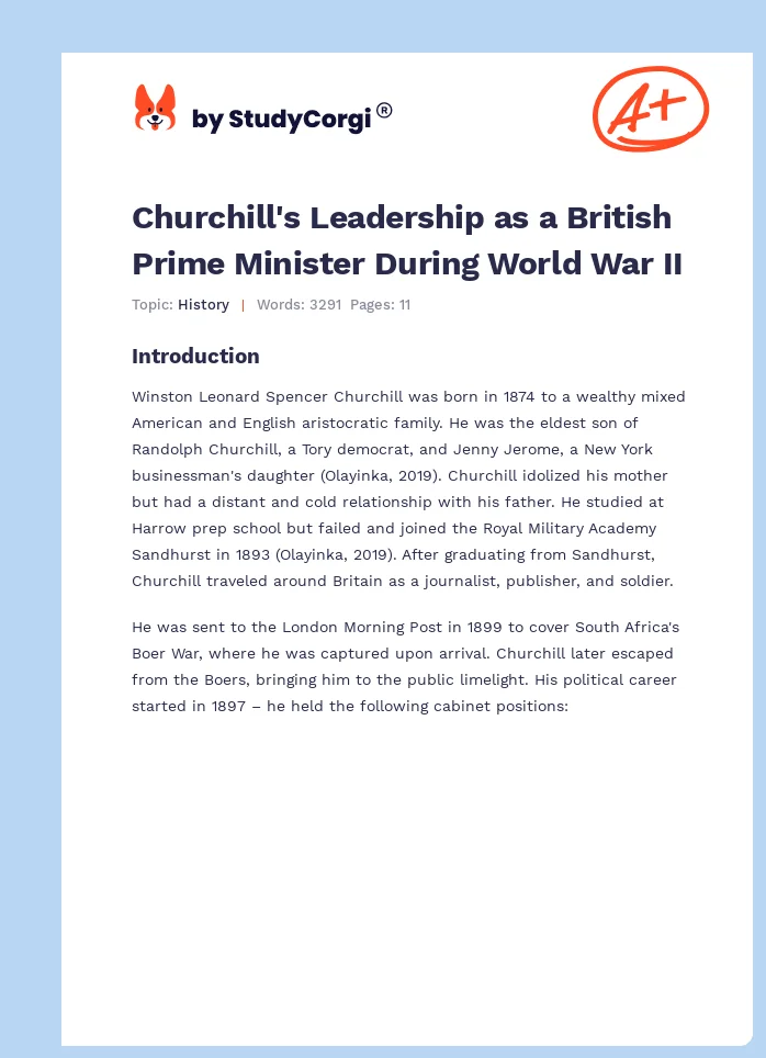 Churchill's Leadership as a British Prime Minister During World War II. Page 1