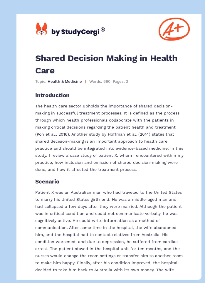 Shared Decision Making in Health Care. Page 1