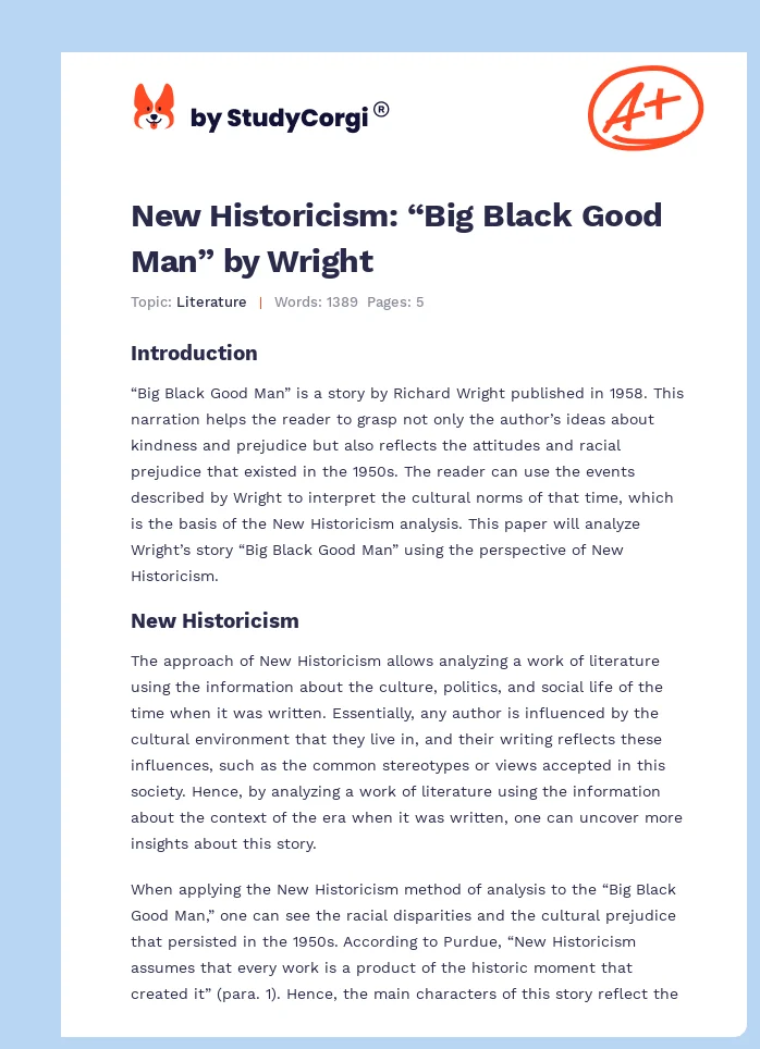 New Historicism: “Big Black Good Man” by Wright. Page 1