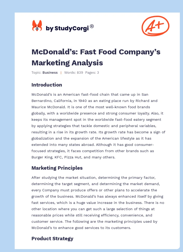 McDonald’s: Fast Food Company’s Marketing Analysis. Page 1
