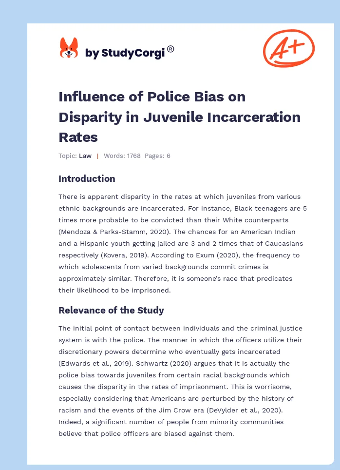 Influence of Police Bias on Disparity in Juvenile Incarceration Rates. Page 1