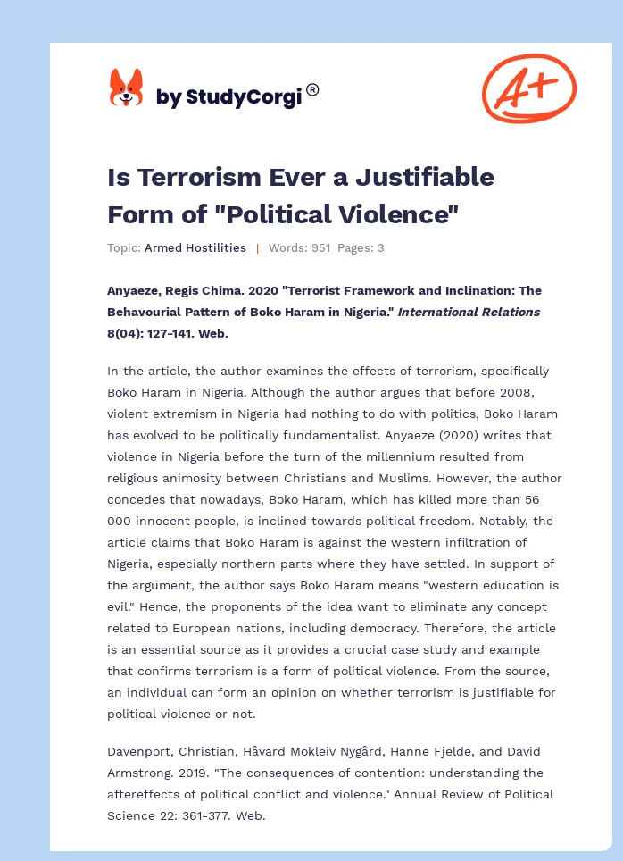Is Terrorism Ever a Justifiable Form of "Political Violence". Page 1