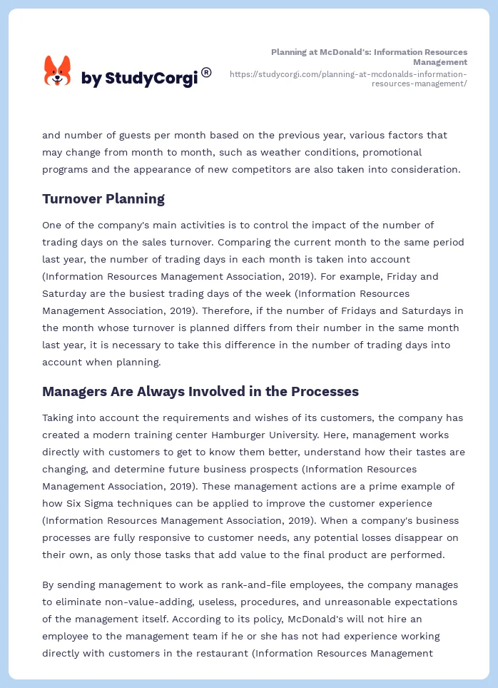 Planning at McDonald's: Information Resources Management. Page 2