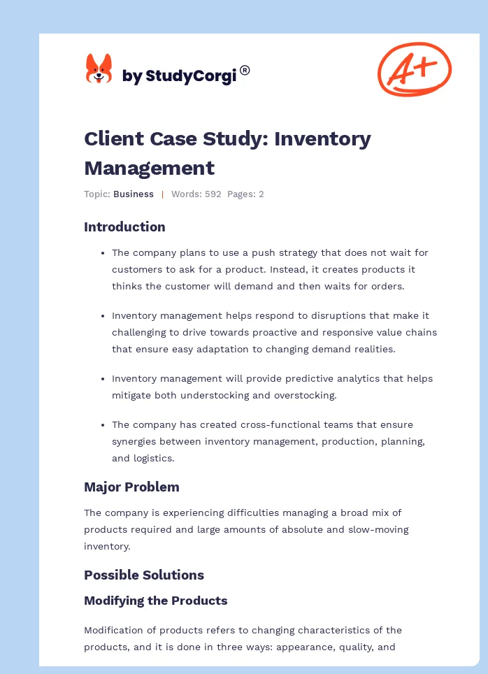 Client Case Study: Inventory Management. Page 1
