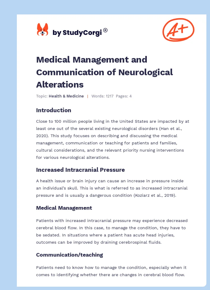 Medical Management and Communication of Neurological Alterations. Page 1