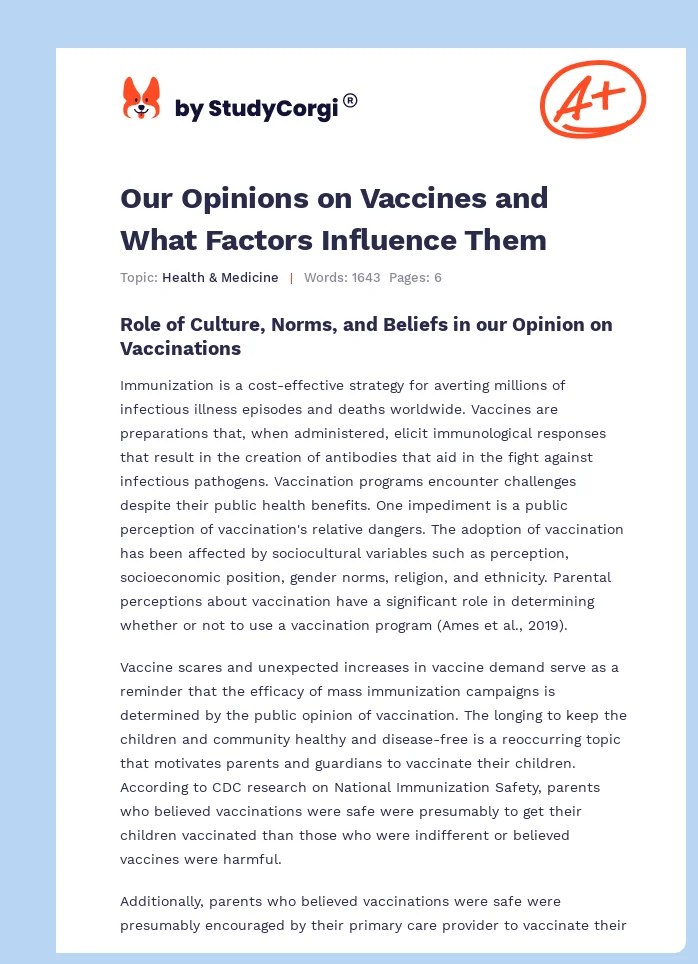 Our Opinions on Vaccines and What Factors Influence Them. Page 1
