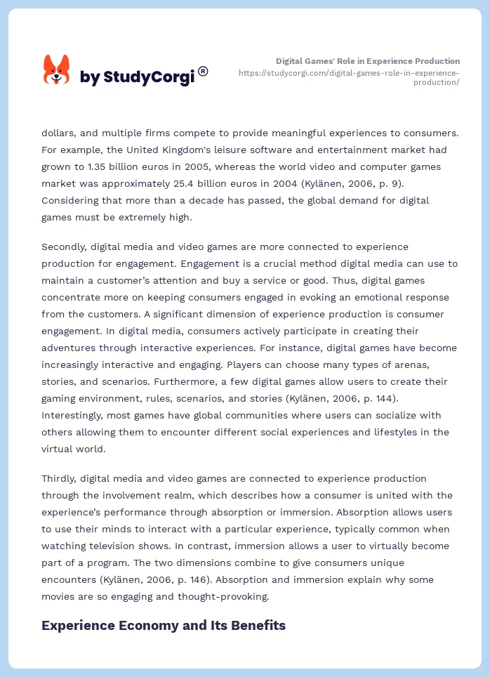 Digital Games' Role in Experience Production. Page 2