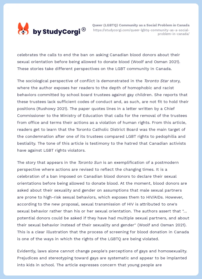 Queer (LGBTQ) Community as a Social Problem in Canada. Page 2