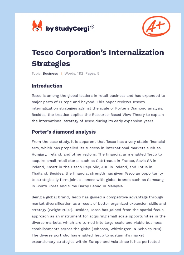 Tesco Corporation’s Internalization Strategies. Page 1