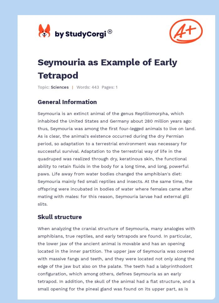 Seymouria as Example of Early Tetrapod. Page 1